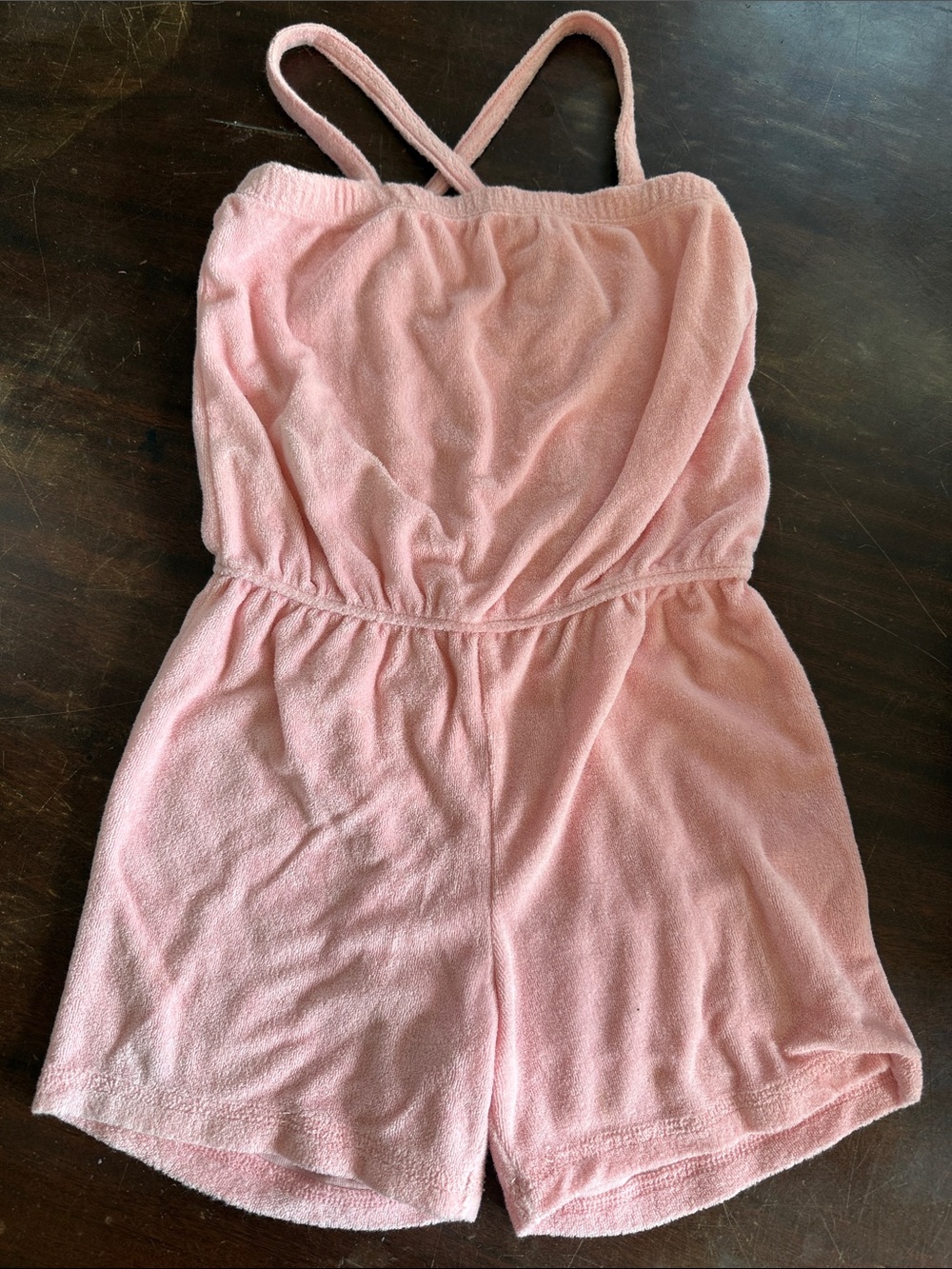 Hanna Andersson Pink Terry Romper with Adjustable Straps size 6-7 or 120
